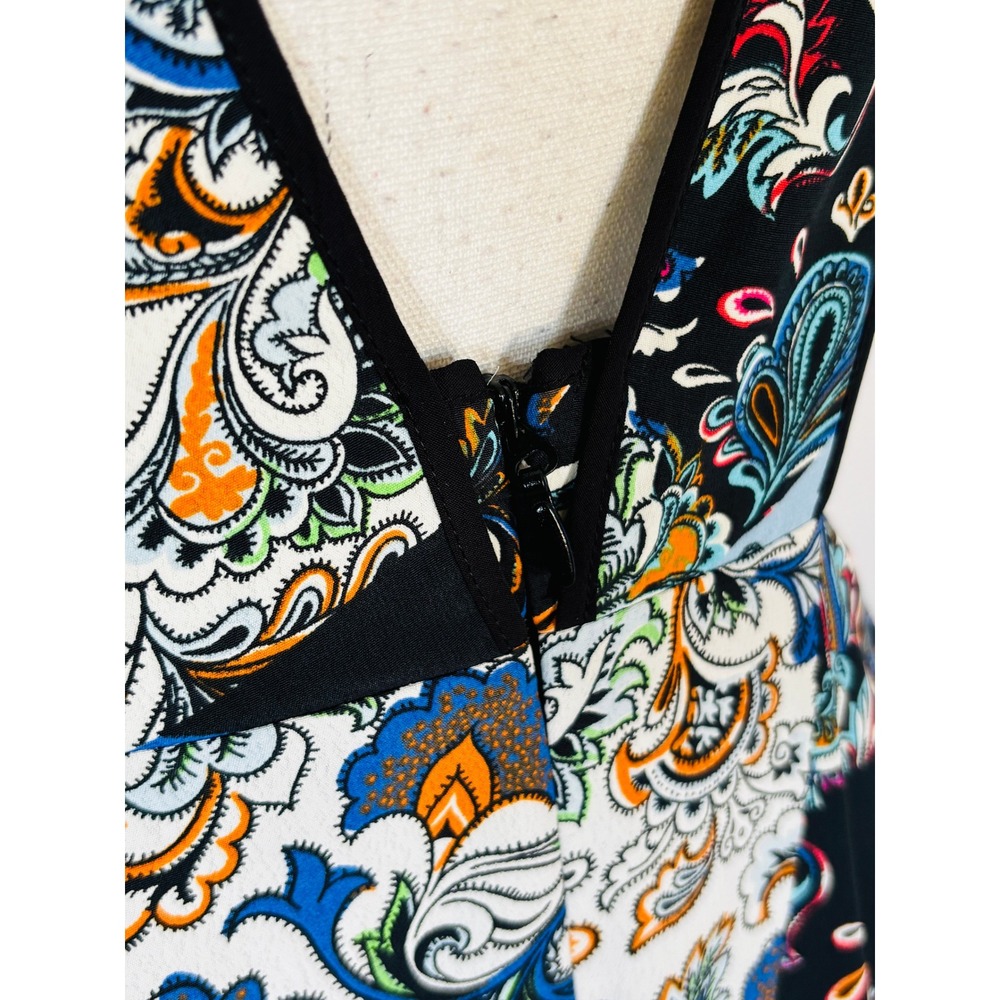 Topshop Blue Paisley Patchwork Pinafore Midi Sz 4 Halter Plunge Neck Boho - Picture 5 of 10